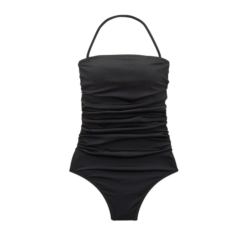 J. Crew Gemma Ruched Bandeau One Piece Swimsuit Black Nylon 8